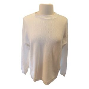 Winter White Textured Scoop Neck Ribbed High Low Hem Generous Med​​​​​​​​​​